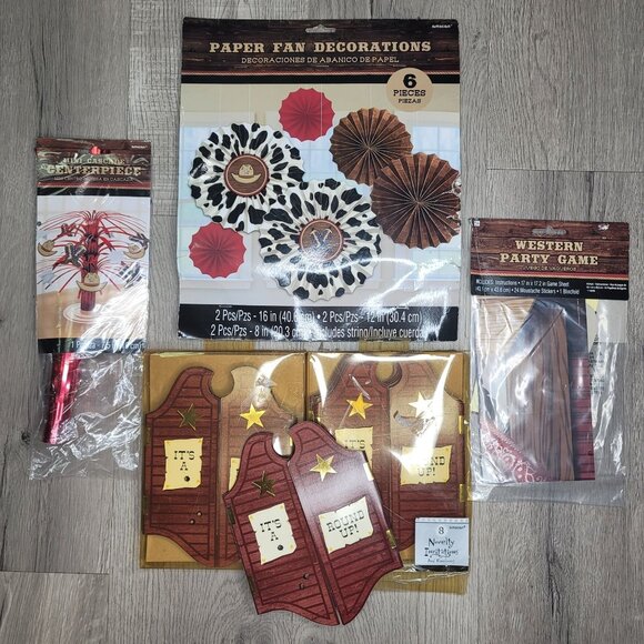Western Party Supplies Set - Cowboy-Themed Decorations Invitations & Game - Picture 1 of 11